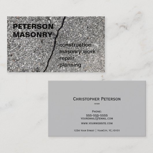 Construction - Carte de visite de maçonnerie (Devant / Derrière)
