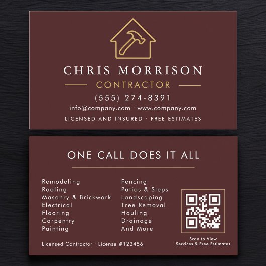 Construction Company Burgundy Gold QR Code Visitekaartje