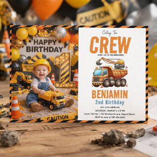 Construction Crew Dump Truck Boy 2nd Birthday Kaart