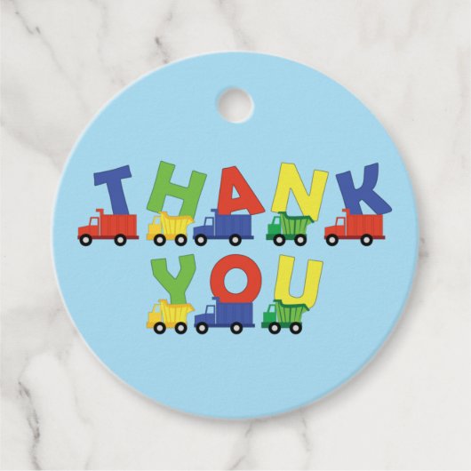 Construction Cute Trucks Boy Baby shower Bedankjes Labels (Voorkant)