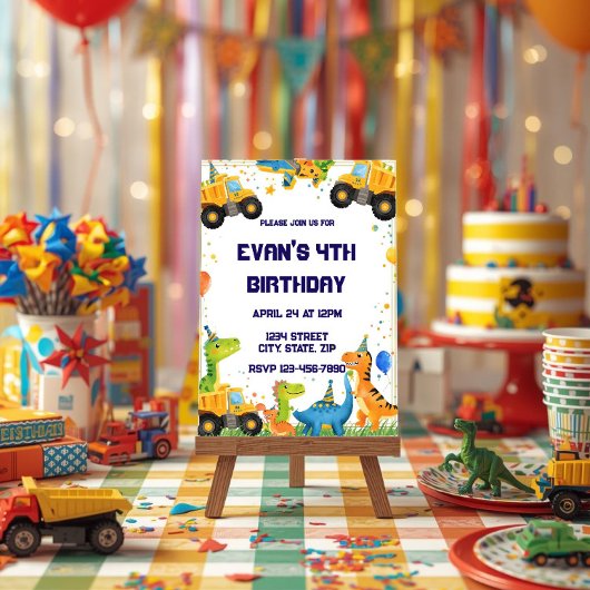 Construction Dinosaur Birthday Invitation Dump