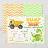 Construction & Dinosaur Joint Birthday Invitation Kaart (Voorkant / Achterkant)
