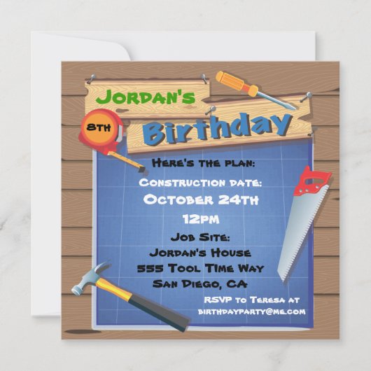 Construction d'outils Invitation de fête d'anniver (Devant)