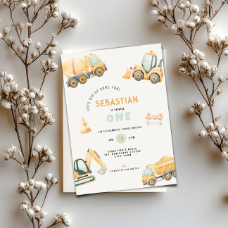 Construction Dump Truck Party Boy First Birthday Kaart