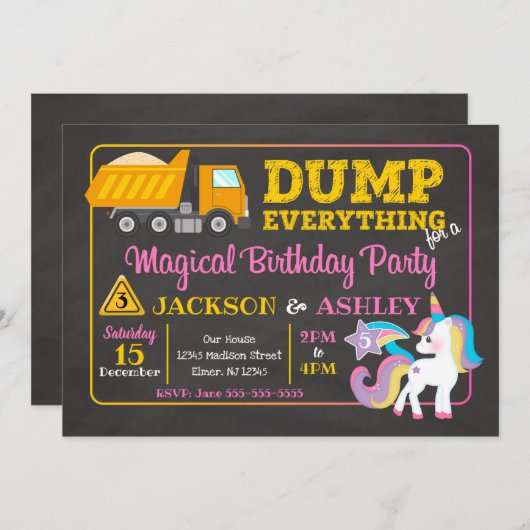 Construction et Invitation conjointe Unicorn Anniv (Devant / Derrière)