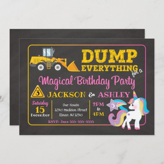 Construction et Invitation conjointe Unicorn Anniv (Devant / Derrière)