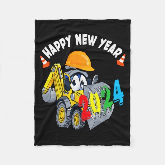 Construction Excavator Happy New Year 2024 For Boy Fleece Deken (Voorkant)