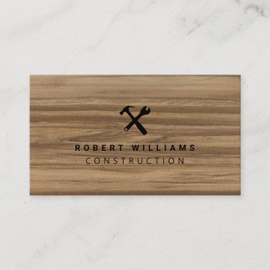 Construction Handyman Tools QR Code Wood Visitekaartje (Voorkant)
