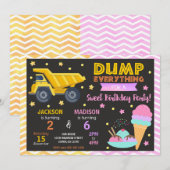 Construction & Ice Cream Joint Birthday Invitation (Devant / Derrière)