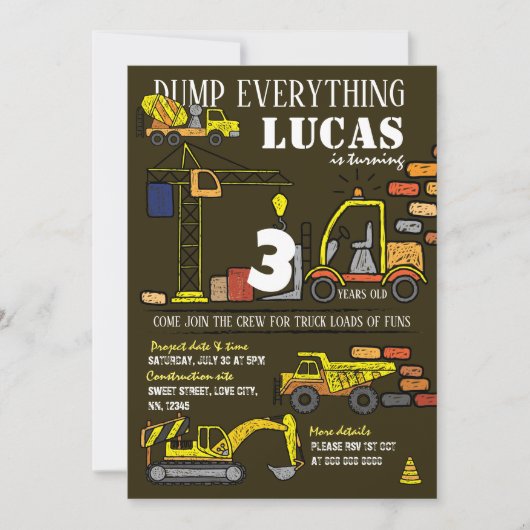 Construction main dessinée Invitation Anniversaire (Devant)