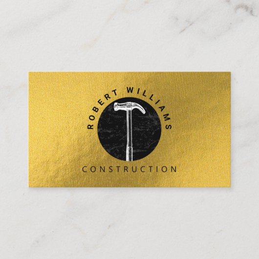 Construction Metal QR Code Black Metallic Gold Visitekaartje (Voorkant)