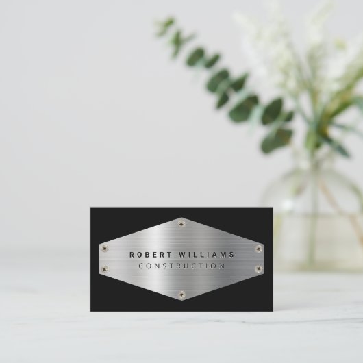Construction Metal QR Code Black Metallic Silver Visitekaartje (Staand voorkant)