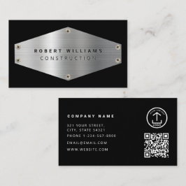 Construction Metal QR Code Black Metallic Silver Visitekaartje