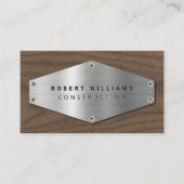 Construction Metal QR Code Metallic Silver Wood Visitekaartje (Voorkant)