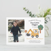 Construction Our Little Digger 3nd Birthday Party Kaart (Staand voorkant)