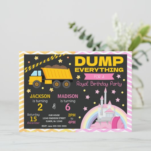 Construction & Princess Joint Birthday Invitation (Debout devant)