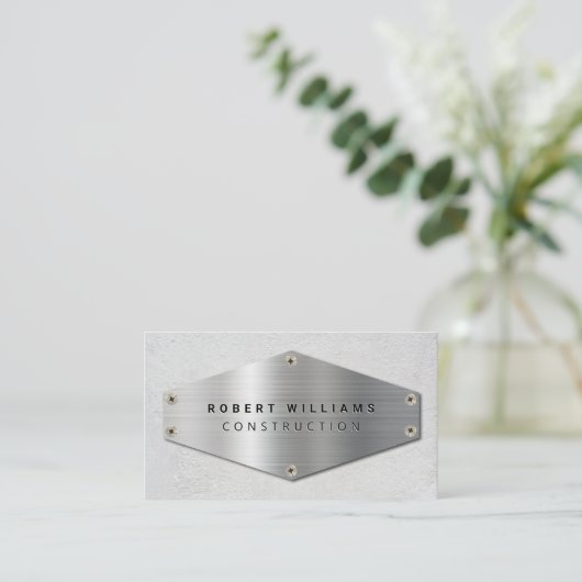 Construction QR Code Metallic Silver Concrete Visitekaartje (Staand voorkant)