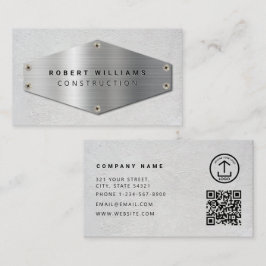 Construction QR Code Metallic Silver Concrete Visitekaartje
