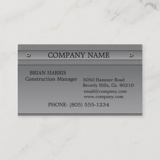 Construction Silver Metal Embossed Classic Visitekaartje (Voorkant)