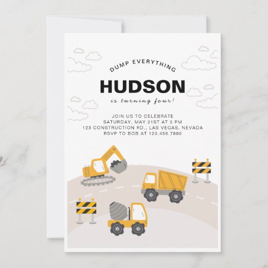 Construction Thème Anniversaire Fête Invitation (Devant)