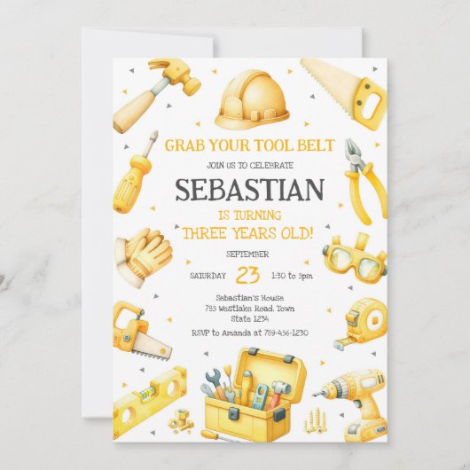 Construction Tools Birthday Invitation (Devant)