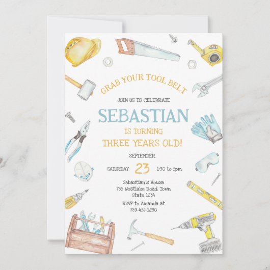 Construction Tools Birthday Invitation (Devant)
