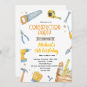 Construction Tools theme invitation (Devant / Derrière)