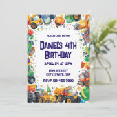 Construction Truck Birthday Invitation Watercolor (Debout devant)