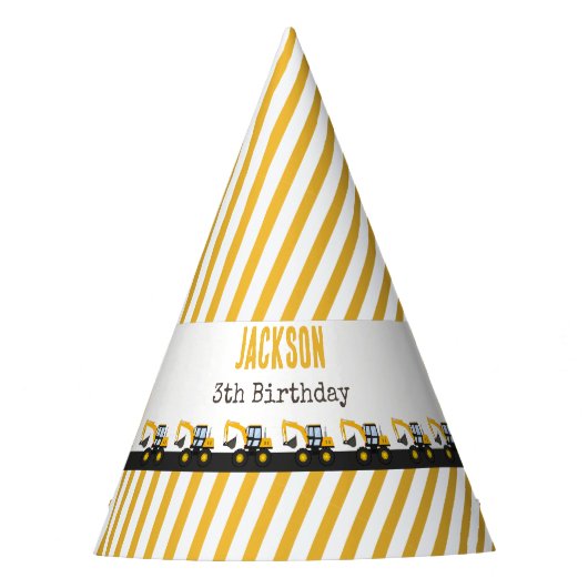 Construction Truck Birthday | Personalized Décor Feesthoedjes (Voorkant)