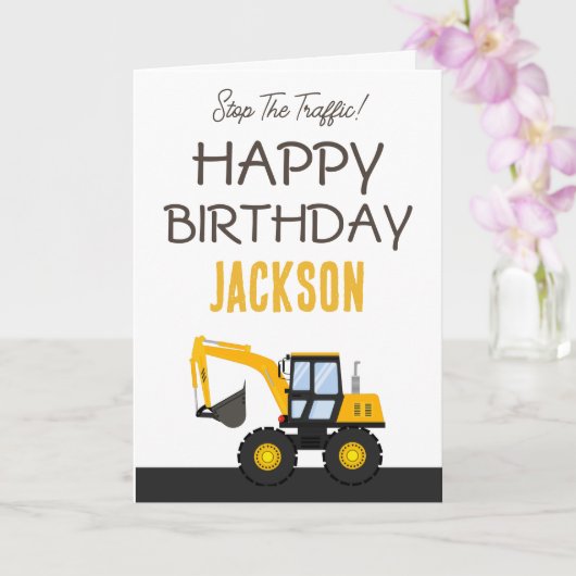 Construction Truck Birthday | Personalized Décor Kaart (Orchidee)