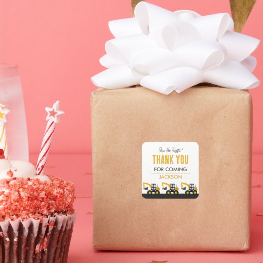 Construction Truck Birthday | Personalized Décor Vierkante Sticker (Feest)