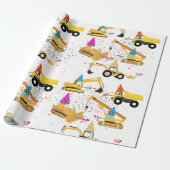 Construction Trucks Party Pattern Cadeaupapier (Uitgerold)