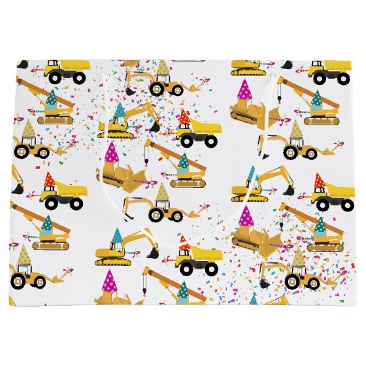 Construction Trucks Party Pattern Groot Cadeauzakje (Voorkant)