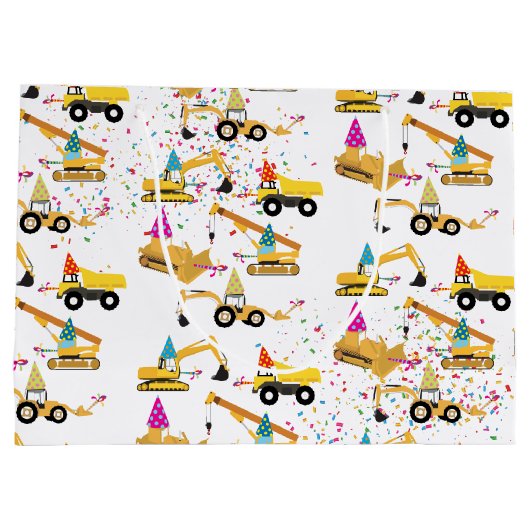 Construction Trucks Party Pattern Groot Cadeauzakje (Achterkant)