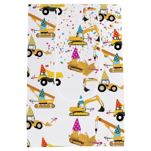 Construction Trucks Party Pattern Medium Cadeauzakje (Achterkant)