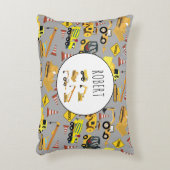 Construction Trucks Pattern Gepersonaliseerd Naam Accent Kussen (Voorkant(Verticaal))