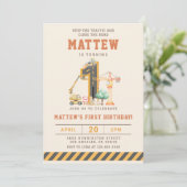 Construction Vehicles 1st Birthday Invitation Kaart (Staand voorkant)