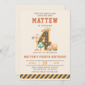 Construction Vehicles 4th Birthday Invitation (Devant / Derrière)