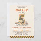 Construction Vehicles 5th Birthday Invitation (Devant)