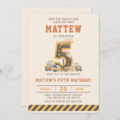 Construction Vehicles 5th Birthday Invitation (Devant / Derrière)
