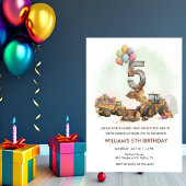 Construction Vehicles 5th Birthday Invitation  Kaart