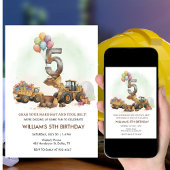 Construction Vehicles 5th Birthday Invitation  Kaart
