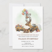 Construction Vehicles 5th Birthday Invitation  Kaart (Voorkant)