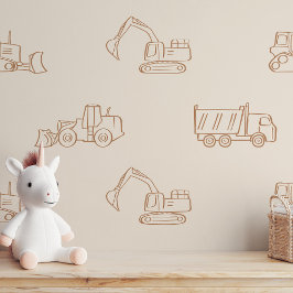 Construction Vehicles Builder Boy Truck Boho Beige Behang