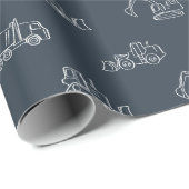 Construction Vehicles Builder Boy Truck Dark Blue Cadeaupapier (Rol Hoek)