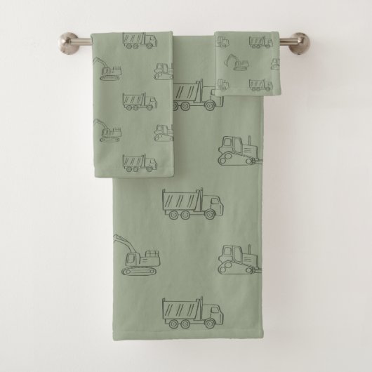Construction Vehicles Builder Boy Truck Sage Green Bad Handdoek (Insitu)