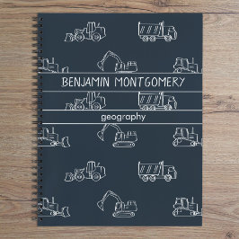 Construction Vehicles School Boys Name Dark Blue Notitieboek