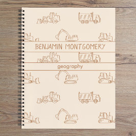 Construction Vehicles Truck School Boys Name Beige Notitieboek