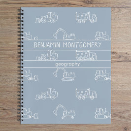 Construction Vehicles Truck School Boys Name Blue Notitieboek