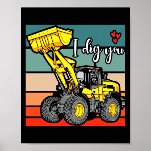 Construction Vehicles Valentines Hearts Excavator Poster (Voorkant)
